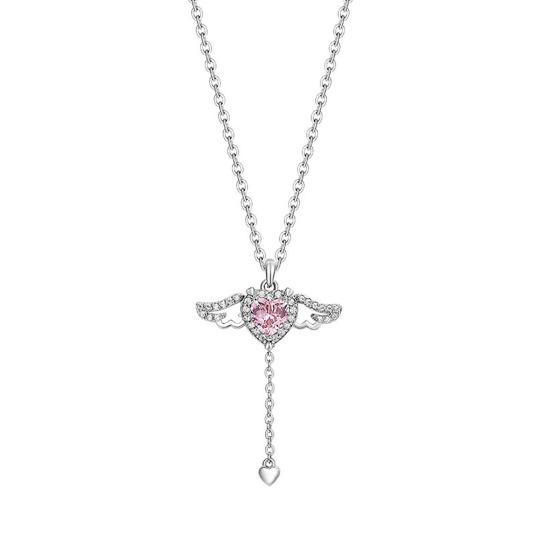 Choker-Halskette Legierung Funkelnde Strasssteine Engel Herz Anhänger Halskette Verstellbare Länge Halskette Schmuck Geschenk silber