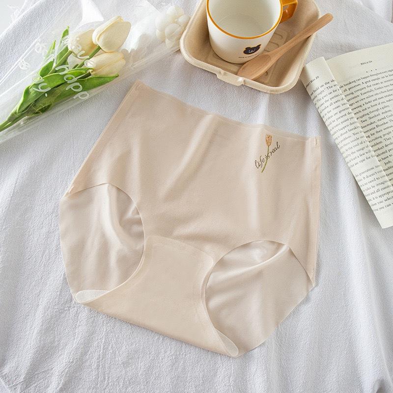 Nahtlose, unsichtbare Unterwäsche aus Eisseide für Damen, große Größe, Baumwoll-Schritt, ultradünne Unterwäsche, Bikini-Höschen L beige