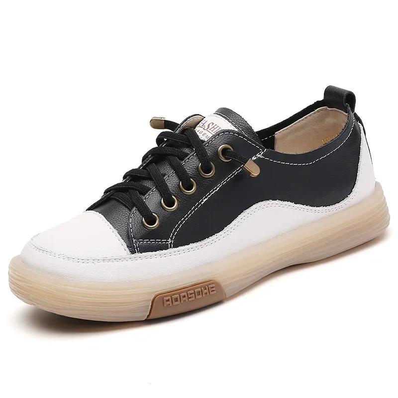 Mode Echtes Leder Schuhe für Frauen Luxus Casual Schuhe Low Top Flache Frauen Tennis Sneakers Breite Zehe Weiche Damen Kleine Weiße Schuhe 39 schwarz