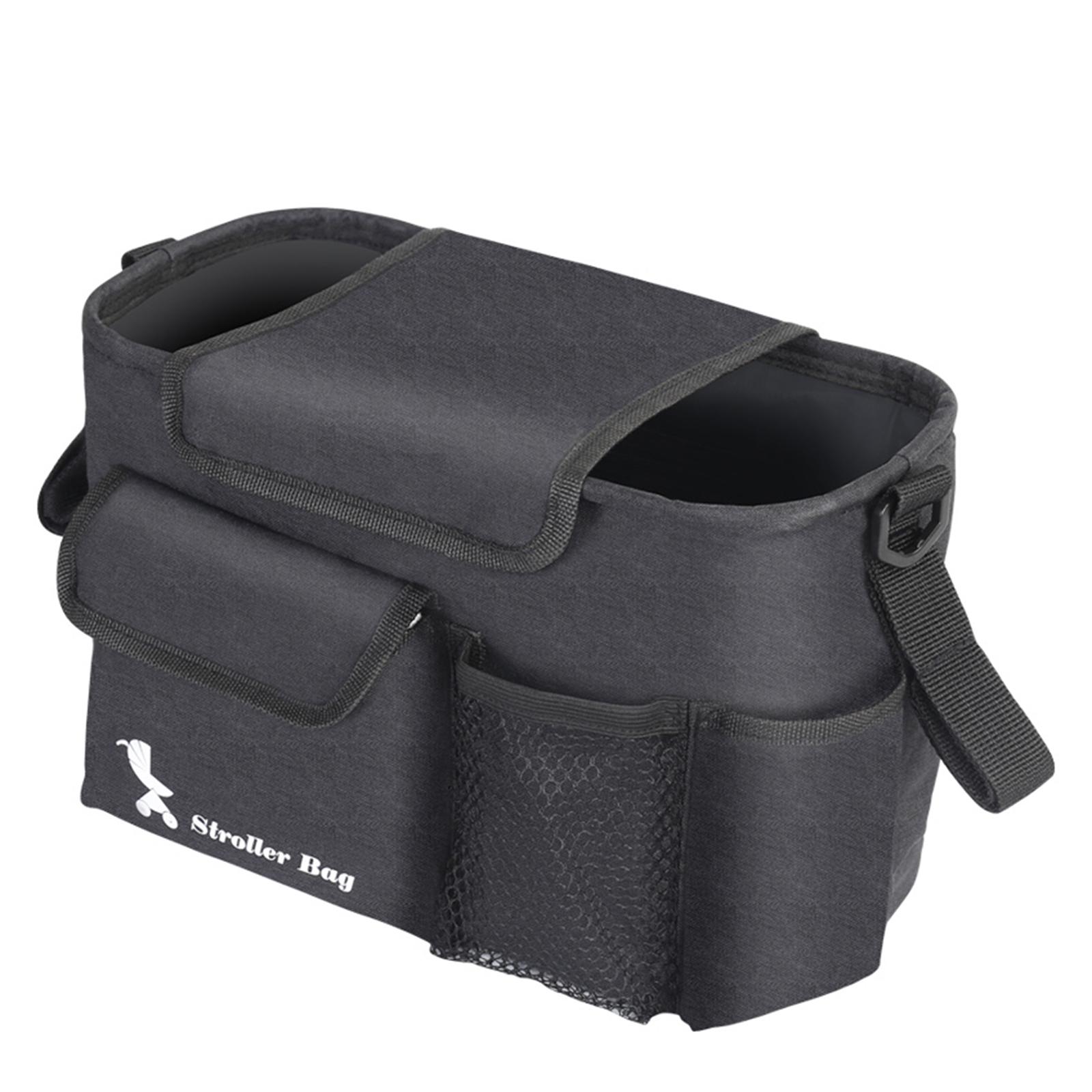 Kinderwagen-Organizer-Tasche, universelle Kinderwagen-Aufbewahrungstasche mit abnehmbarem Schultergurt, Getränkehalter schwarz