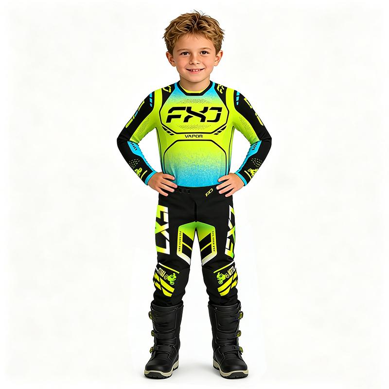 Motocross Kinder Set MX Trikot und Hose Kinder Set Dirt Bike MTB DH UTV Enduro Ausrüstung Kombi Off Road Jugend Rennanzug M-32 (63-70KG) grün