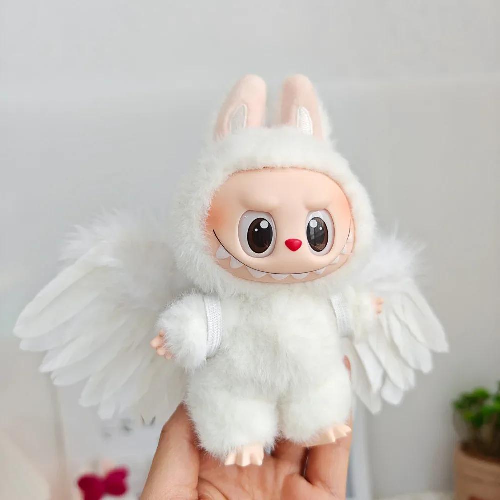 Labubu Schwarz/Weiß Tragbare Federflügel Puppenkleidung Outfit Accessoires für 15-17cm DIY Mini Puppen Kleidung Mädchen Geschenk no doll weiß