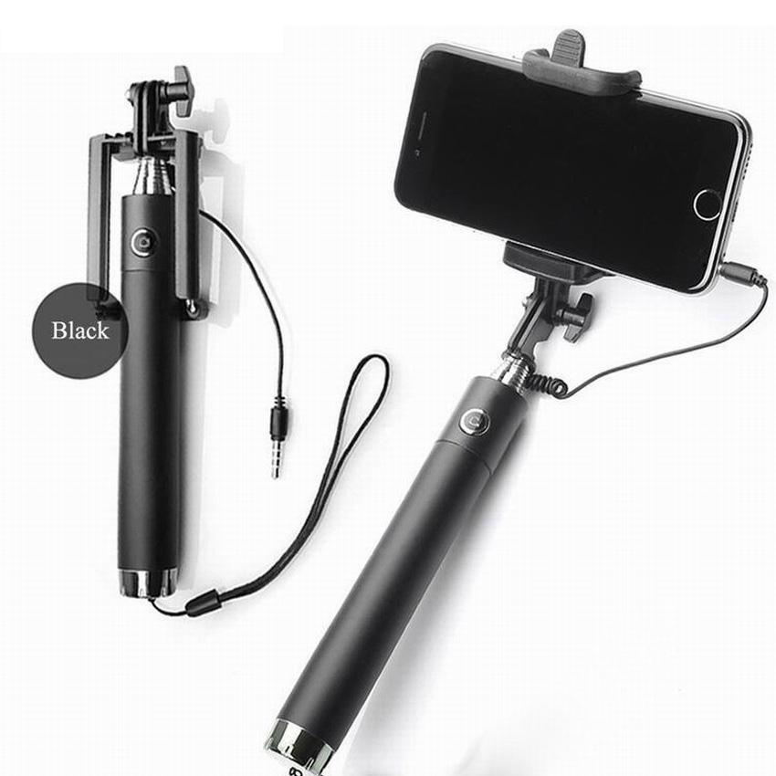 Tragbarer ausziehbarer Handheld-Selbstporträt-Einbeinstativ-Stick Handheld-Kabel-Selfie-Stick für Smartphone-Handy-Zubehör schwarz