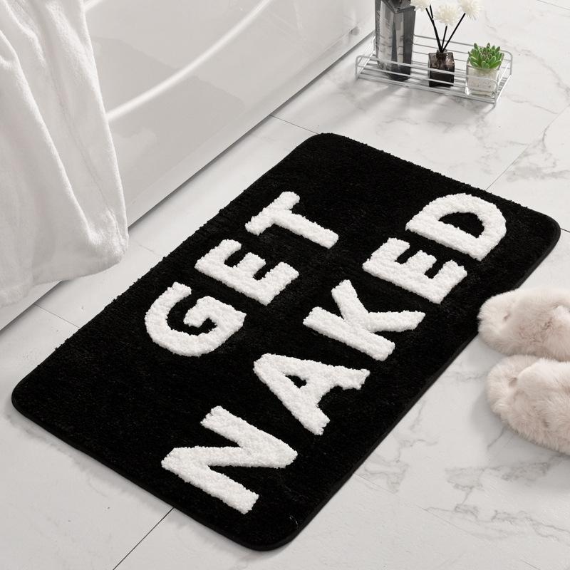 Get Naked Läufer Schwarz und Weiß Niedlicher Badezimmerteppich Lang Get Naked Teppich Lustige Badezimmerdeko für Wohnung Badematte 40x60cm 50x80cm 40x60cm