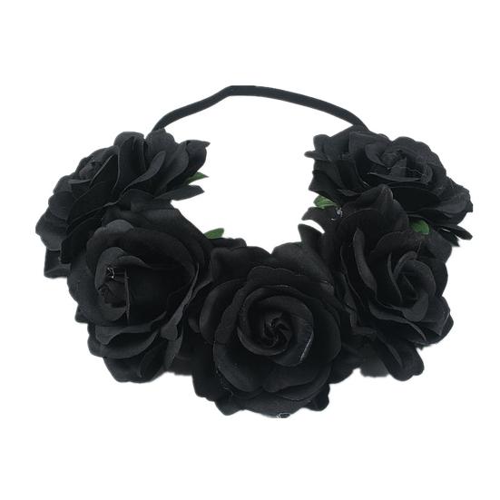 Rosen-Stirnband, handgefertigt, Haarreif mit 5 künstlichen Rosen, hochelastisches Design, Haarreif im Böhmen-Stil, Festival-Dekor