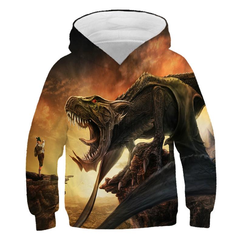Hoodies Jurassic Park 3D-Druck Tier Dinosaurier Sweatshirts Jungen Mädchen Kinder Kapuzenpullover Mode Kinder Trainingsanzug Kleidung L