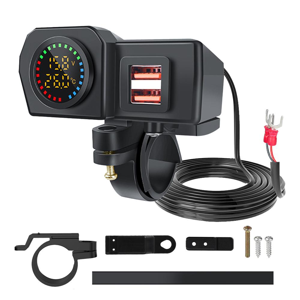 3,4-A-Motorradladegerät QC3.0 PD-Schnellladeadapter mit zwei USB-Anschlüssen für Telefone mit Spannungsanzeige und Ein-/Ausschalter, Modifikationszubehör Dual QC3.0