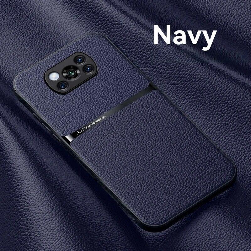 Für Xiaomi Poco X3 Pro Hülle Silikon Stoßfeste Leder Handyhüllen Für Poco X3 NFC X 3 Pro X3Pro Auto Magnethalter Rückseite For Poco X3 NFC dunkelblau