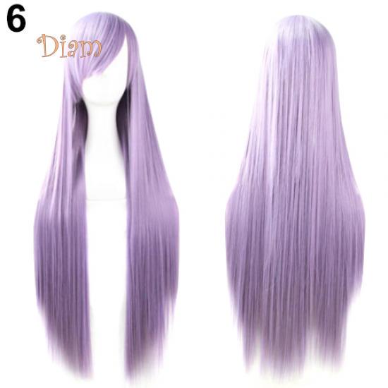 Fetong Mode Mädchen Frauen Lange Cosplay Schräge Pony Gerade Volle Perücken Haarverlängerung licht lila