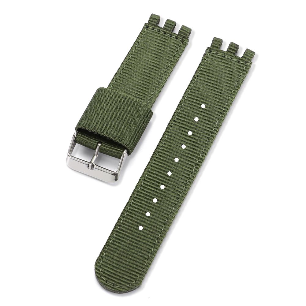 17mm 19mm 20mm Nylon Uhren Sportarmband für SWATCH Band Canvas Stoffband für Damen Herren Grün Schwarz Militärische Uhrenarmbänder 19mm
