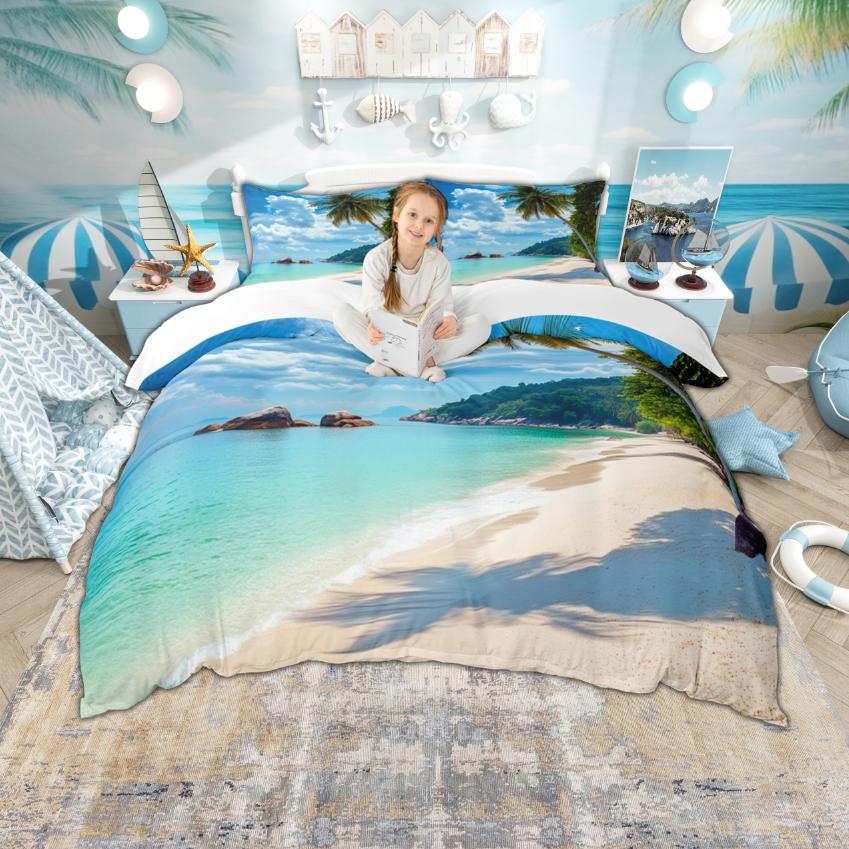 Homewish Hawaii Strand Bettbezug-Set, Küsten Ozean Bettbezug-Set, Kinder Sommerurlaub Bettwäsche-Set US T 173x228cm 2pcs&set