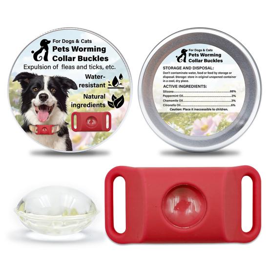 Flohschutzmarke für Hunde Natürliche Inhaltsstoffe Zeckenabwehrmarke Wasserdichte Halsbandmarke mit 2 Nachfüllungen Verstellbar für kleine, mittelgroße und große Hunde A rot