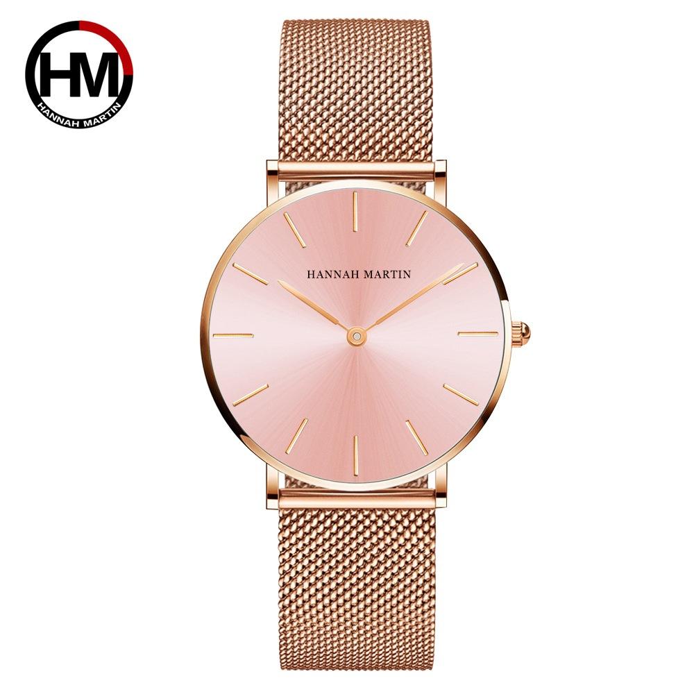 Hannah Martin Wasserdichte Uhr Mode Lässige Damen Quarz Uhr rosa