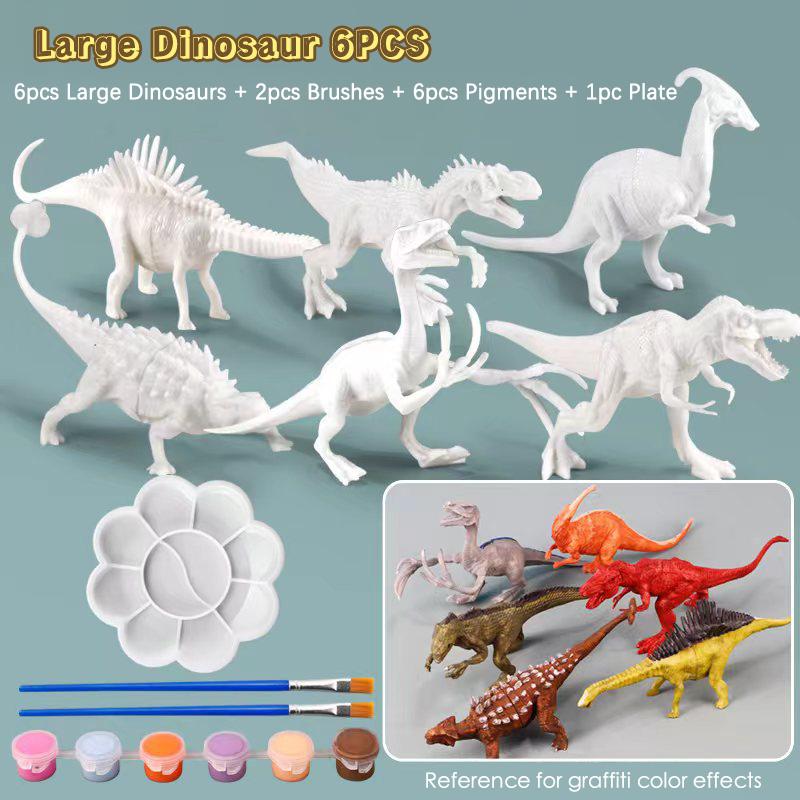 6 Stück/8 Stück, DIY Mal-Dinosaurier-Spielzeug, Graffiti Weißes Modell Bemalbares Spielzeug, Kreatives Ausmal-Puzzle-Spielzeug Geschenk für Kinder white