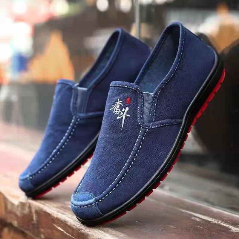 Modische Slip-on-Canvas-Schuhe für Herren, atmungsaktiv, leicht, bequem, Sommerschuhe für Herren, Freizeitschuhe, flache Schuhe 43 blau