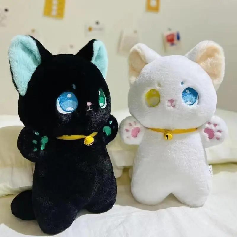 25 cm Schwarz-Weiß-Katze Plüschtier Greif-Stofftier Patung Puppen Kinderspielzeug Geschenke Halloween-Geschenke Spielzeug für Kinder Mädchen