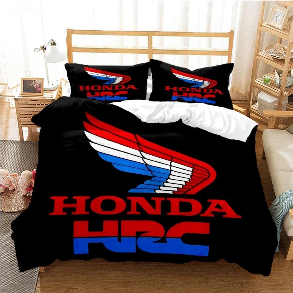 Hrc-Honda Motorrad Logo Bettbezug Steppdecke Bettwäsche Sets Weiche Tagesdecke Und Kissenbezüge Für Jugendliche Einzel Doppel Queen King 180*220cm 3pcs