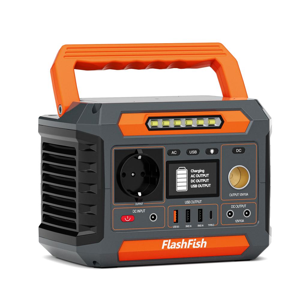FlashFish P66A Tragbare Powerstation 144,3 Wh/39000 mAh Akku, 200 W Solargenerator, LED-Leuchten, Stromerzeuger-Akku für Camping, Reisen schwarz