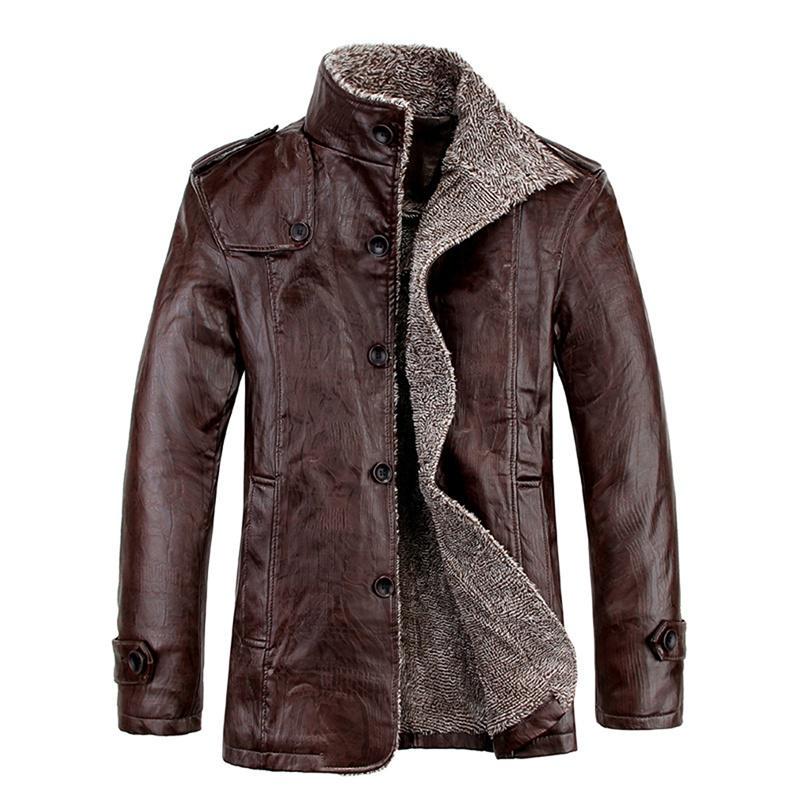 Herren Ledermantel Kragen Pelz Warme Winter Gepolsterte Jacke Wasserdicht Winddicht Jacke XL Jacke L