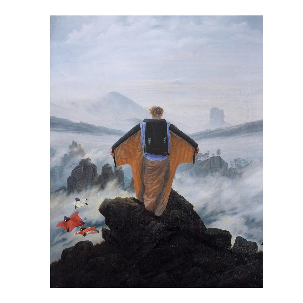 Lustige Kunst-Leinwand-Malerei, Wanderer über dem Nebelmeer, Kunst-Poster und Drucke, Wandbilder, Cuadros für Zuhause und Wohnzimmer 70x120 No Frame