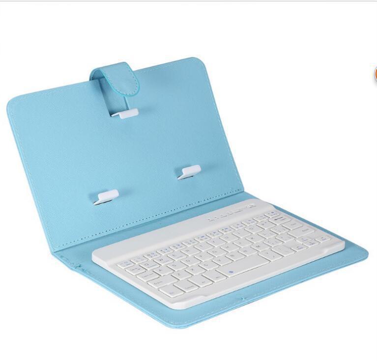 Abnehmbare Ledertasche mit Bluetooth-Tastatur für Android- und Apple-Telefone Leather case + keyboard + data cable himmelblaue