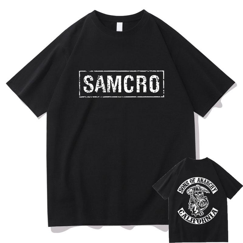 Sons of Anarchy SAMCRO Doppelseitiges Drucken T-shirt Männer Frauen Mode Hip Hop Rock Tees Kurzarm Sommer Baumwolle T Shirts tops M schwarz