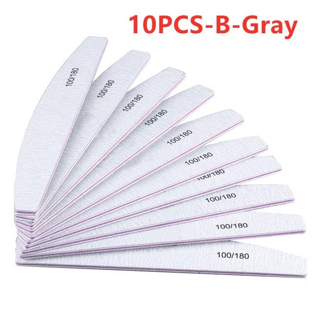 10 Teile/satz Nagel Datei Puffer Doppel Seite Der Nagel Datei Puffer 100/180 Trimmer Kalk Puffer Acryl Nagel Datei Nail art werkzeuge Type B silber grau