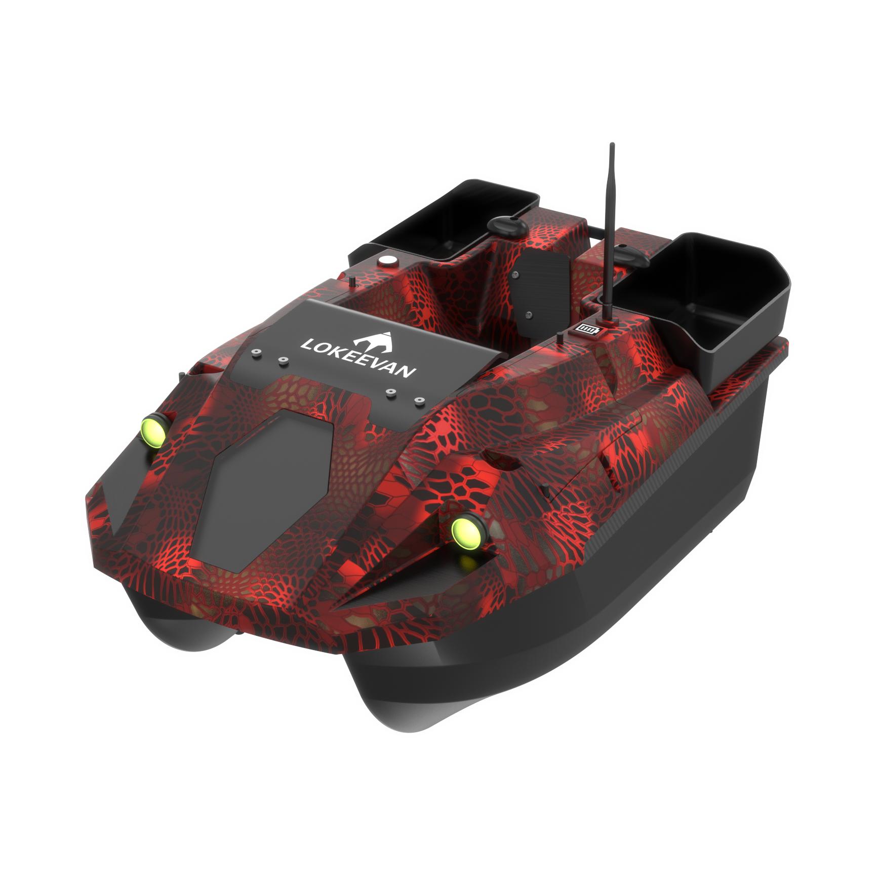 LOKEEVAN D70E GPS Köderboot 2 x 15600 mAh Akku 600m Fernsteuerung 100 Wegpunkte GPS & Beidou Tracking rot