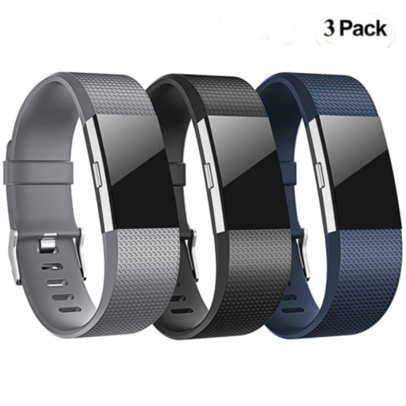 3 Stück/Set Ersatzarmband für Fitbit Charge 2 Band Silikonarmband Gray+black+midnight blue