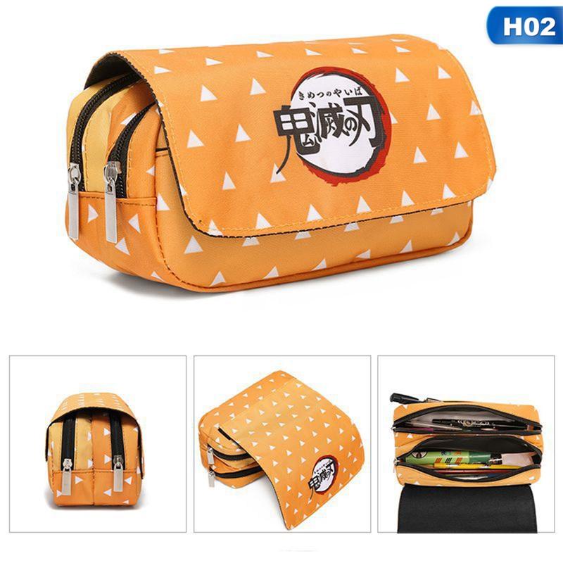 Anime-Dämonentöter: Kimetsu No Yaiba Bleistiftbeutel, großes Fassungsvermögen, Doppelreißverschluss, Leinen-Bleistiftbeutel, Brieftasche, Aufbewahrungstasche, Schreibwaren
