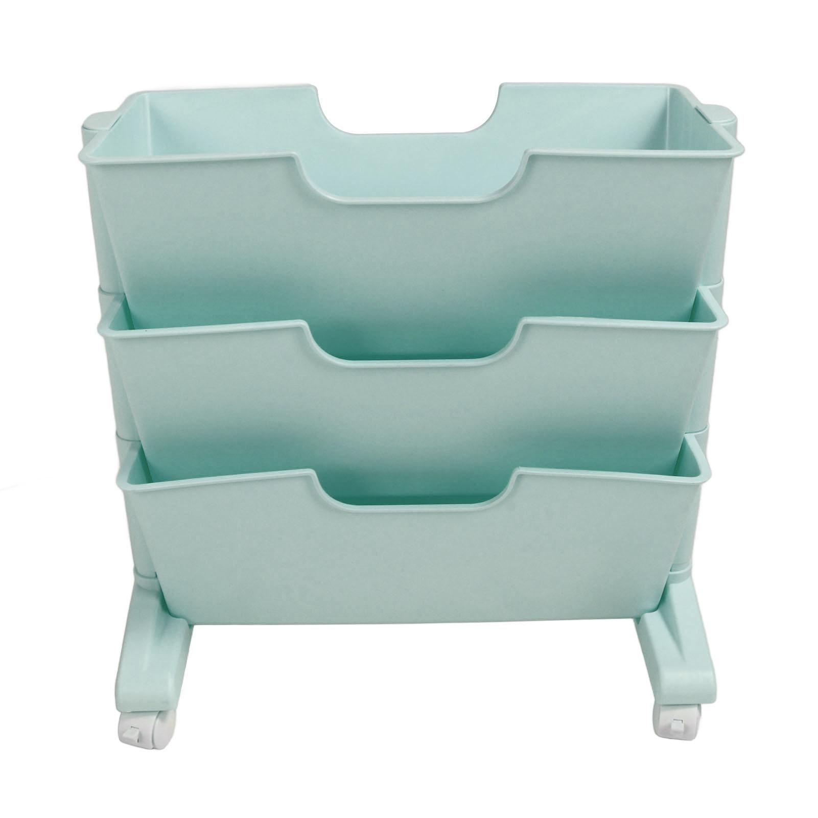 3-stöckiges bewegliches Bücherregal, abnehmbares Bücherregal, drehbares mobiles Bücherregal aus Kunststoff für Schlafzimmer blau