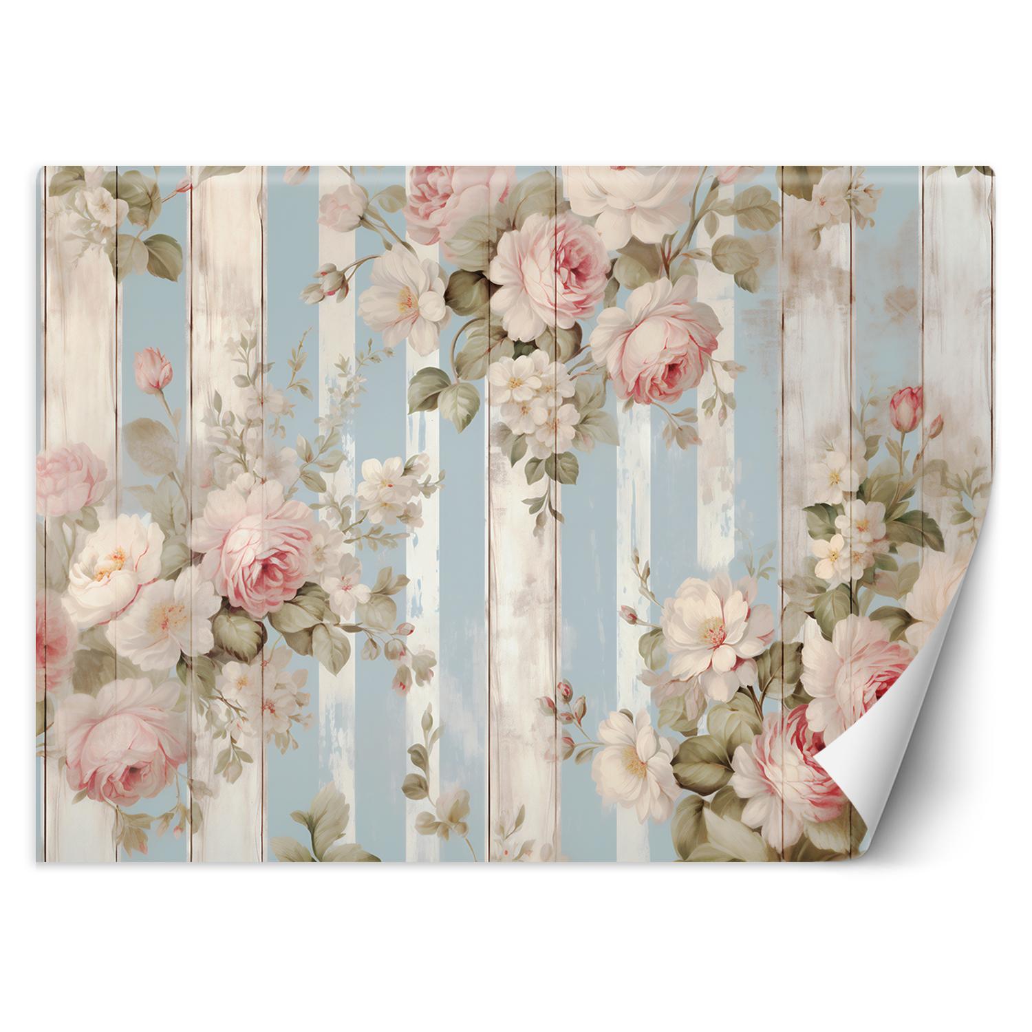 Tapete Blumen, Shabby Chic, Blumen- 100x70 blau