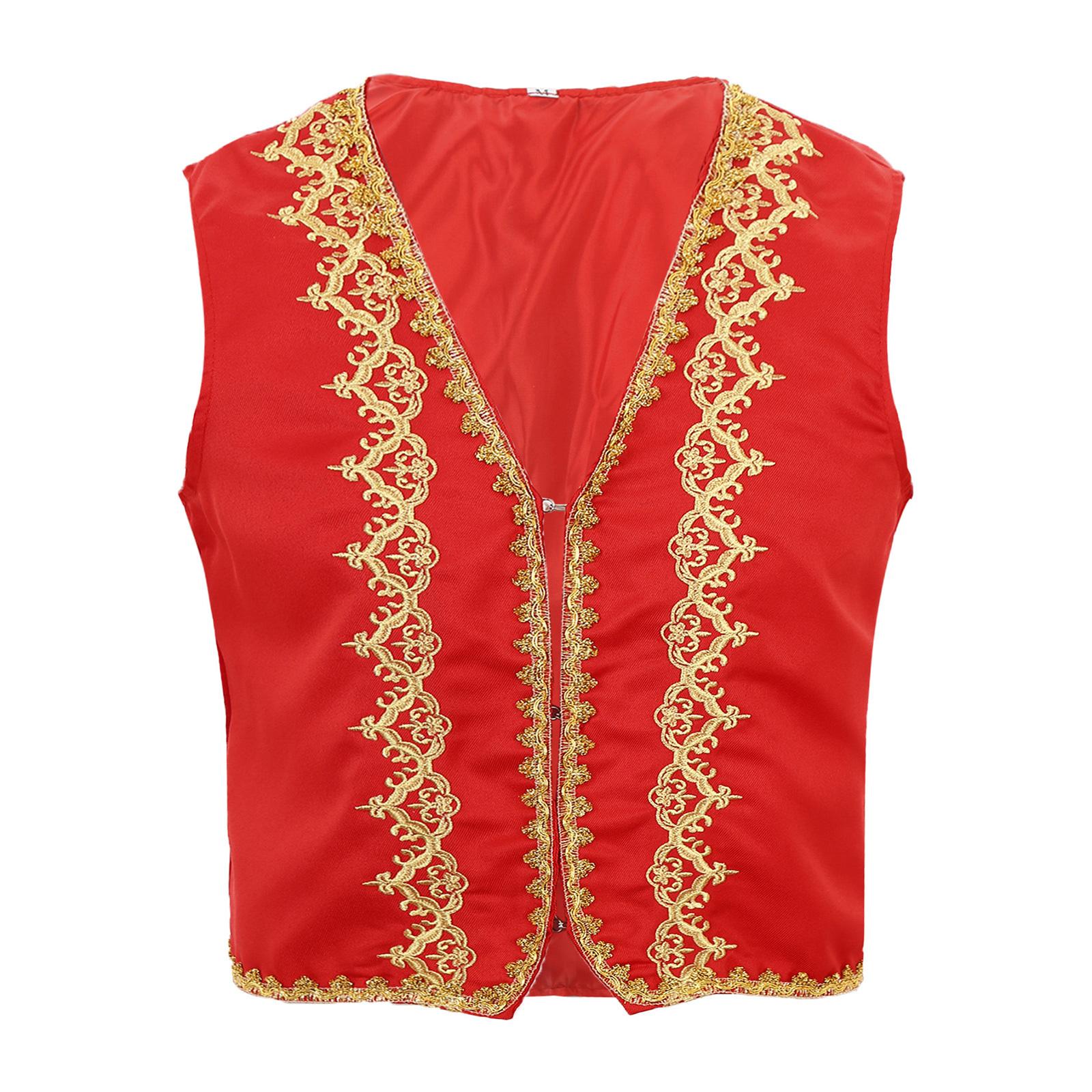 Herren Steampunk Viktorianische Weste Goldene Verzierungen Stickerei Offene Vorderseite Weste M rot