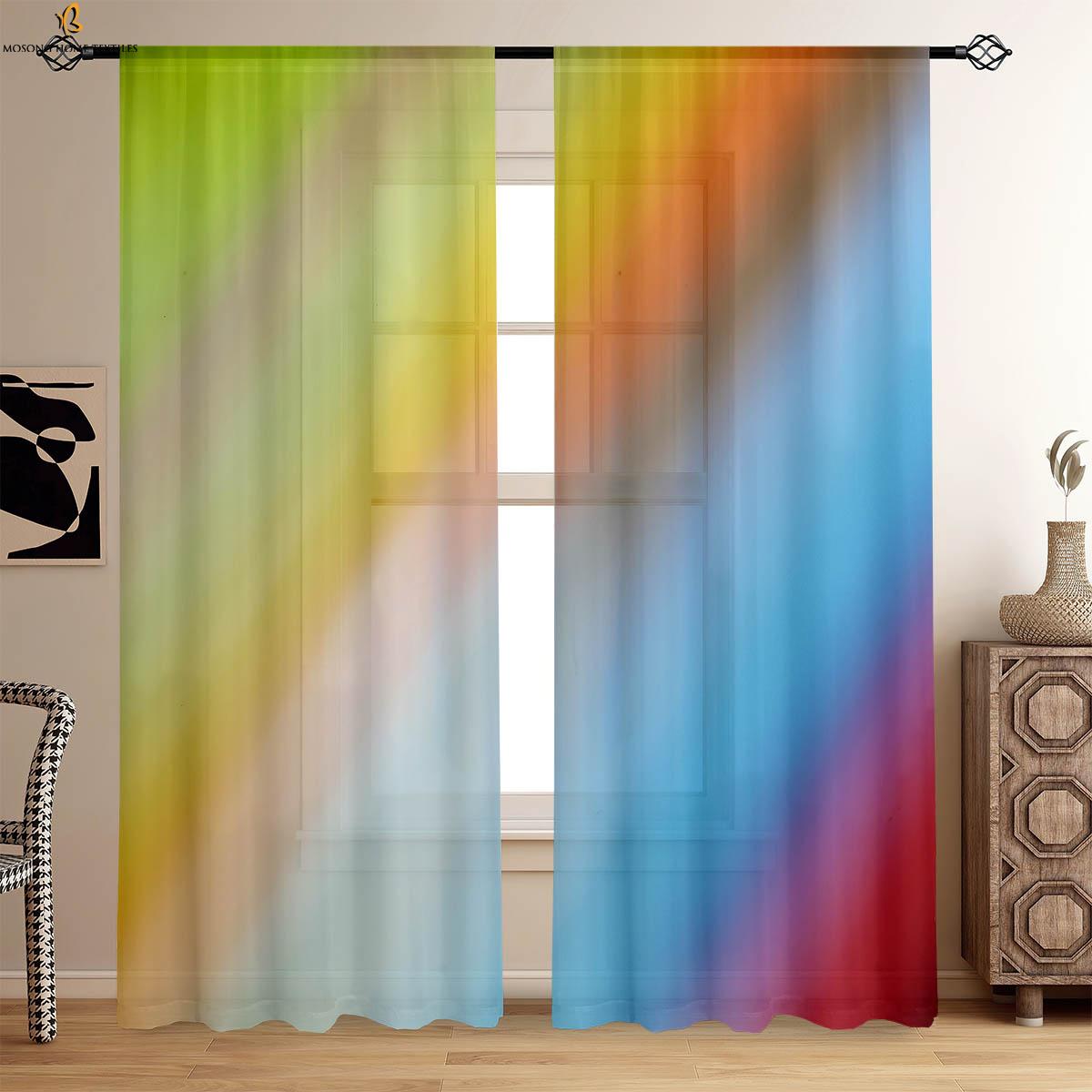 Regenbogen Glänzende Bunte Bedruckte Vorhänge 100% Polyester Material Vorhangstangen-Tasche Vorhänge Schlafzimmer Wohnzimmer Raum Balkon Dekorative Vorhänge W50xH130(CM)x2PCS&Grommet Top gray