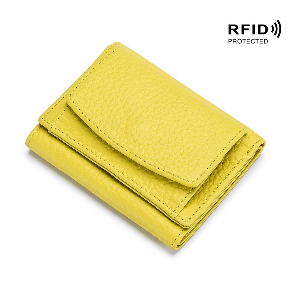 Damen-Geldbörsen und Geldbörsen aus echtem Leder, modische kleine Geldbörse mit Mini-Münzfach, RFID-blockierende Geldbörse gelb