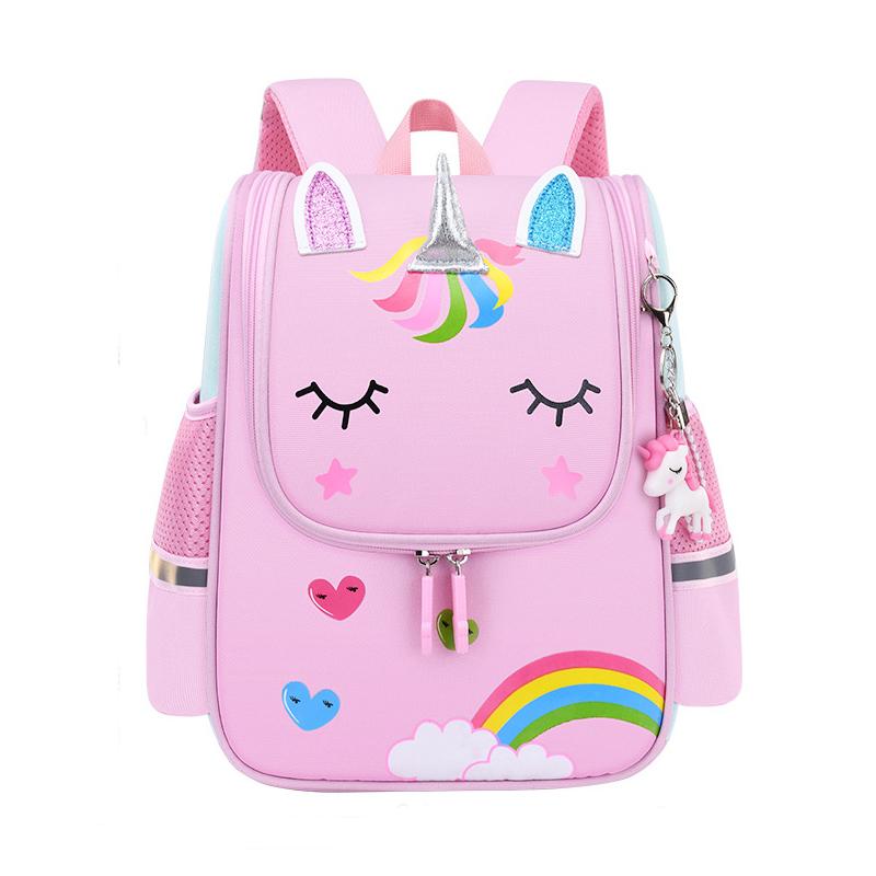 Schultaschen Kind Rosa Einhorn Nylon Druck Rucksack Kindergarten Student Cartoons Nettes Kind Schultasche Wasserdicht 32*24*13cm