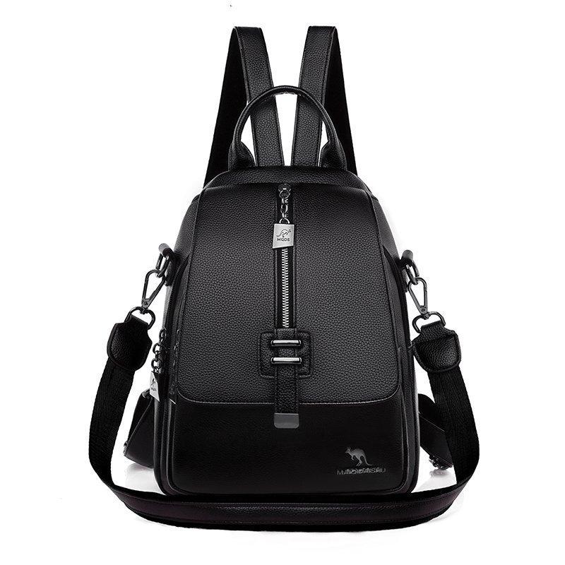 Umhängetasche Damenmode PU Weichleder Rucksack Persönlichkeit Trend Dual-Use-Schultasche schwarz