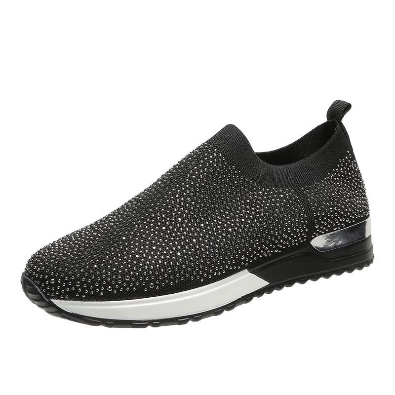 Mode Strass Mesh Sneaker Damen Leicht Atmungsaktiv Freizeitschuhe Neue Mode Weiße Keile Slipper Loafer Flache Schuhe Damen 43 schwarz