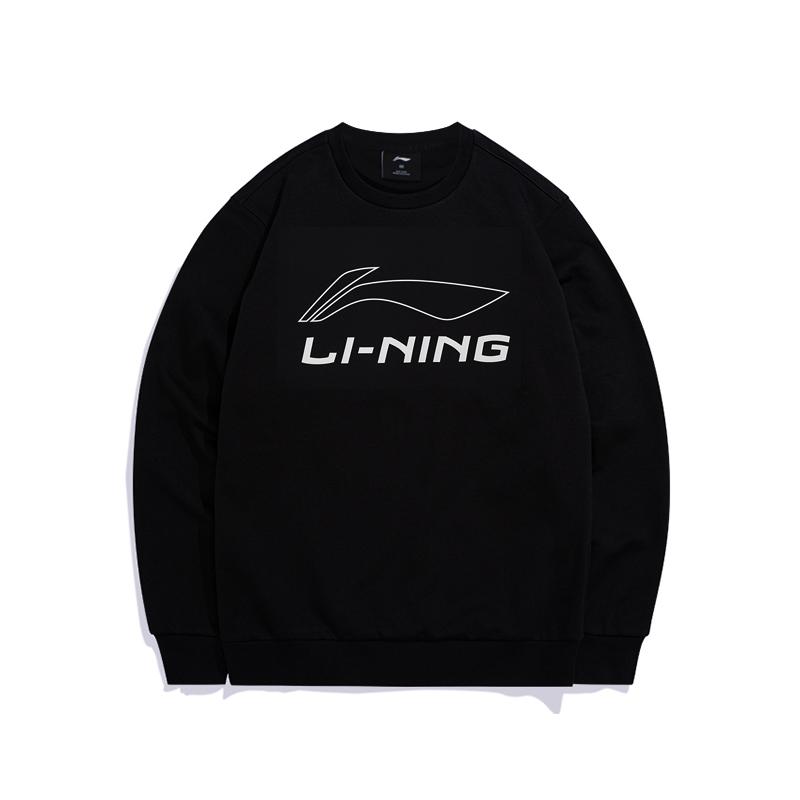 Li Ning Tischtennis-Serie Logo Pullover Rundhals Langarm Sweatshirt Herren Sweatshirt Standard-Schwarz AWDS395-1 XL