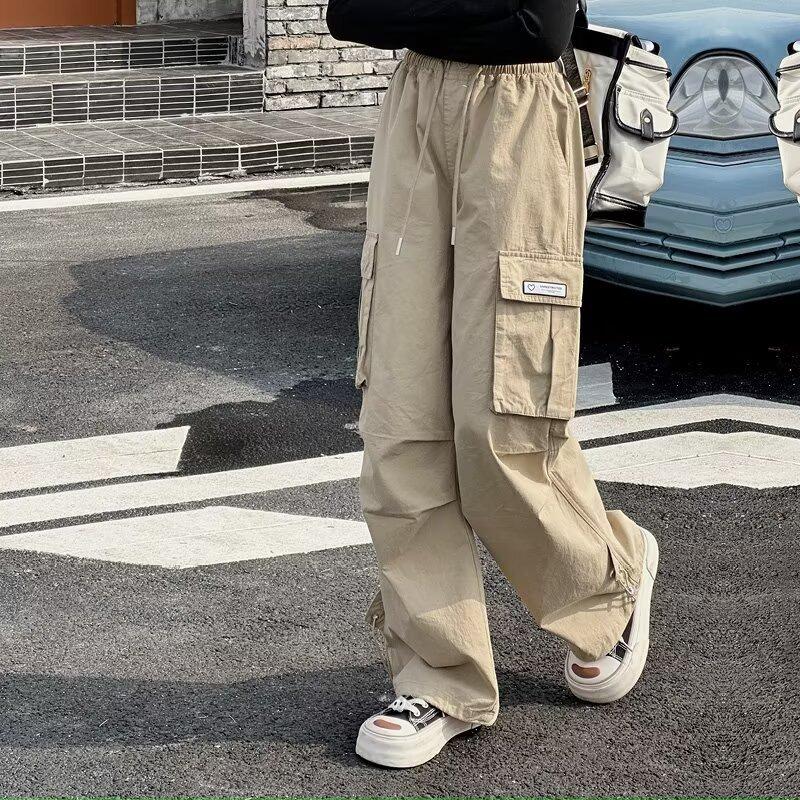 Mädchen Cargohose Kinder Unifarbene Hose Teenager Mode Hose Frühling Herbst Kinderbekleidung Sportbekleidung 120 khaki