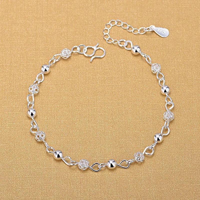 Fußkettchen aus echtem Silber, 925, modischer Silberschmuck, Hohlperlen, Fußkettchen für Frauen, Mädchen, Freund, Fuß, Barfuß, Bein, Schmuck, Geschenke