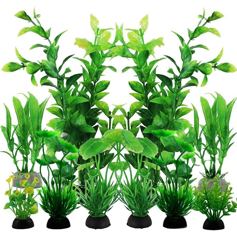 Aquarium-Landschaftsgestaltung Komplettes Set Künstliche Wasserpflanzen Dekoration Set Aquarium Plastik Falsche Algen 10Pcs grün