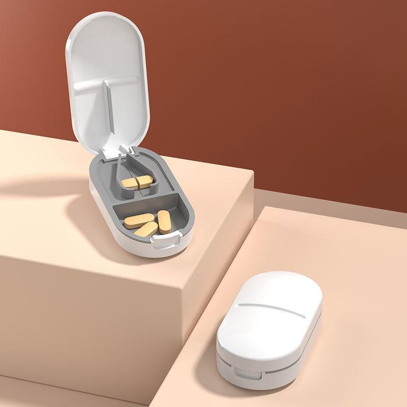 Neue stilvolle, praktische Aufbewahrungsbox für Medikamente, Pillenhalter, Tablettenschneider, Splitter, Sicherheitsbox zum Schneiden von Pillen 1PCS weiß
