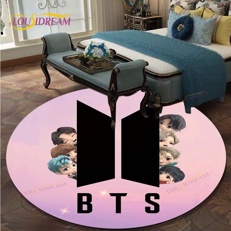 Kpop Bangtan Boys Runde Teppiche für Wohnzimmer Teppiche Weiche Flanell Bodenläufer Schlafzimmer Teppichmatte für Kinder Küchenteppich 60cm