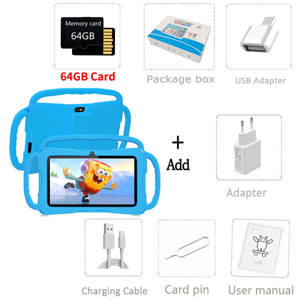 2024 Neues K4 BDF 7 Zoll Android 9.0 Kinder-Tablet 32 GB ROM 5G WiFi-Tablets 4000 mAh Standard add 64GB card blau