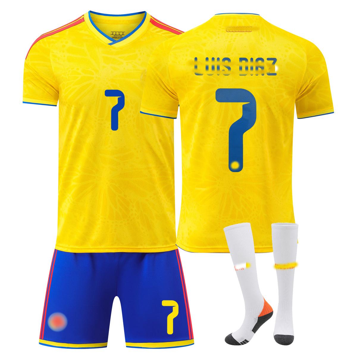 2026 FIFA Fussball-Weltmeisterschaft Kolumbien Heimtrikot und Socken Set #7 Luis Díaz 18 gelb