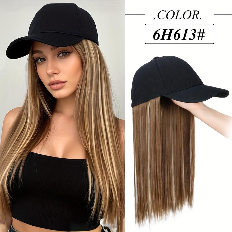 Synthetische Hutperücke mit langem, glattem, schwarzem Haar Baseballkappe Haarverlängerung Stilvoll Praktisch All-in-One-Design für Damen 18inch beige
