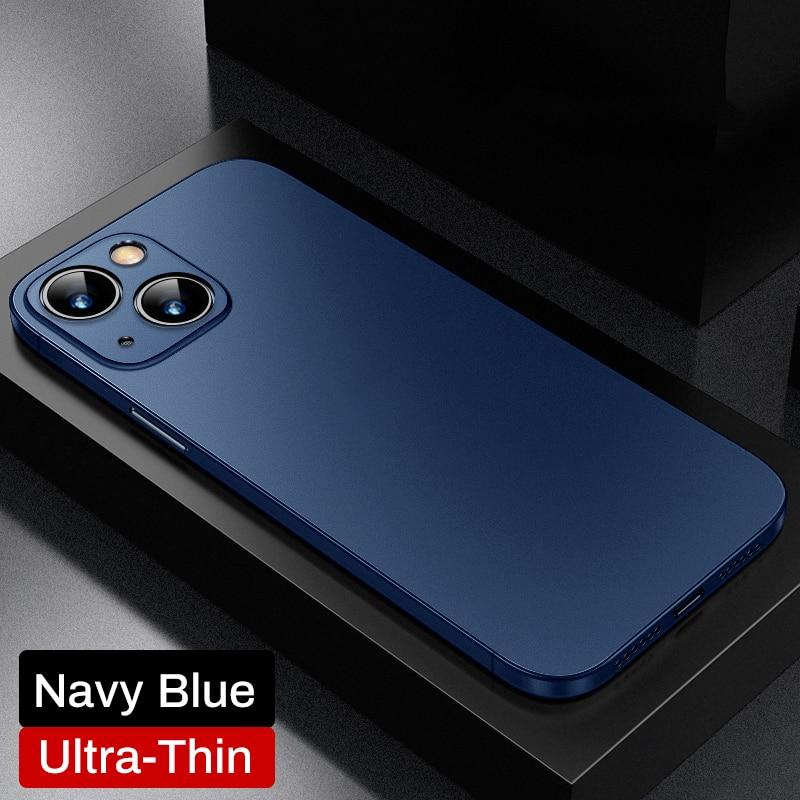Luxuriöse, ultradünne, weiche Hülle für iPhone 16 15 14 Plus 13 12 Mini 11 Pro Max X XR XS SE 7 8 Plus, matt, schlank, durchscheinend, stoßfeste Stoßstangenabdeckung For iPhone 14 Plus navy blau