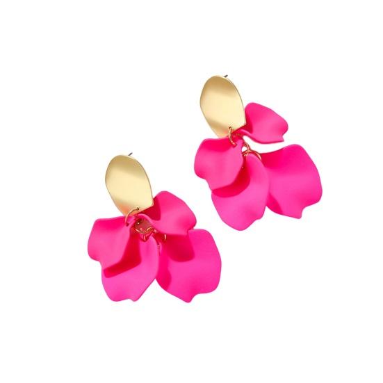 1 Paar Retro-Ohrringe mit Rosenblütenblättern, langer Stil, übertriebene baumelnde Ohrringe, helle Farbe, Ohrringe, Schmuckzubehör rose rot