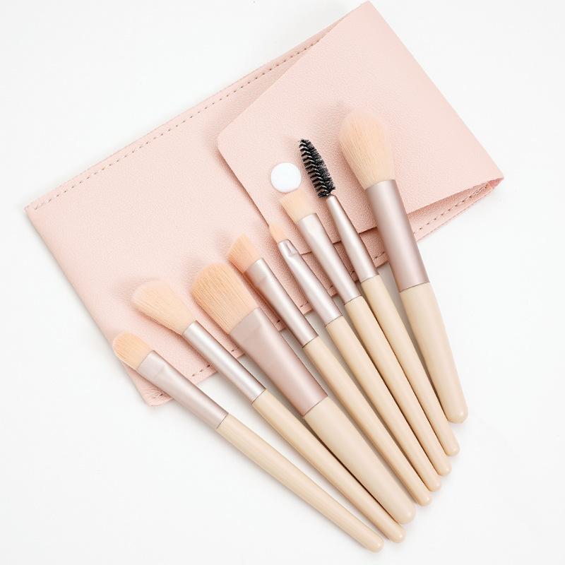 8-teiliges tragbares weiches Make-up-Pinsel-Set, Lidschatten, Foundation, Puder, Wimpern, Lippen, Concealer, Rouge, Make-up-Pinsel-Set +bag beige